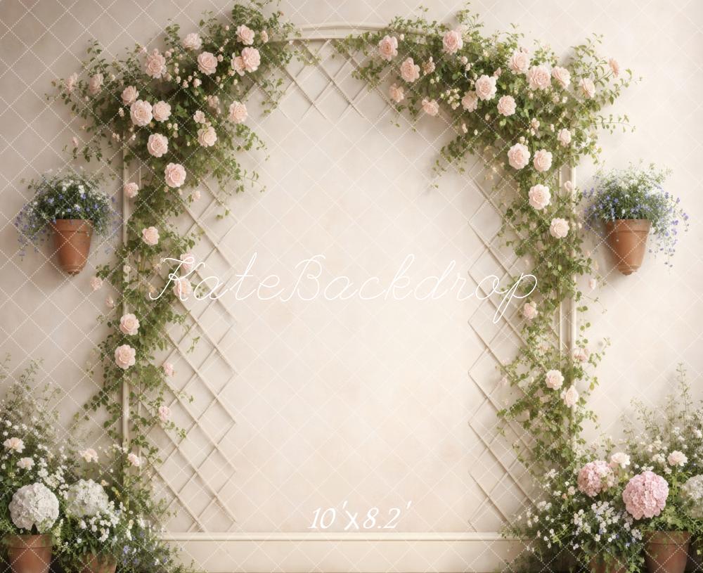 Kate Spring Flower Arch Trellis Wall Pink Roses Printed Backdrop Designed by Vertigo Productions