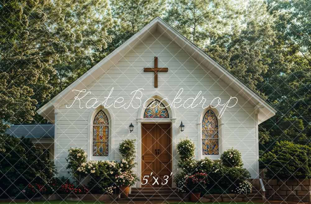 Kate Church Exterior Garden House Printed Backdrop Designed by Emetselch