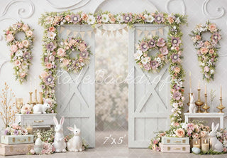 Kate Easter Bunny Flower Arch Pastel Decor Printed Backdrop Designed by Mini MakeBelieve