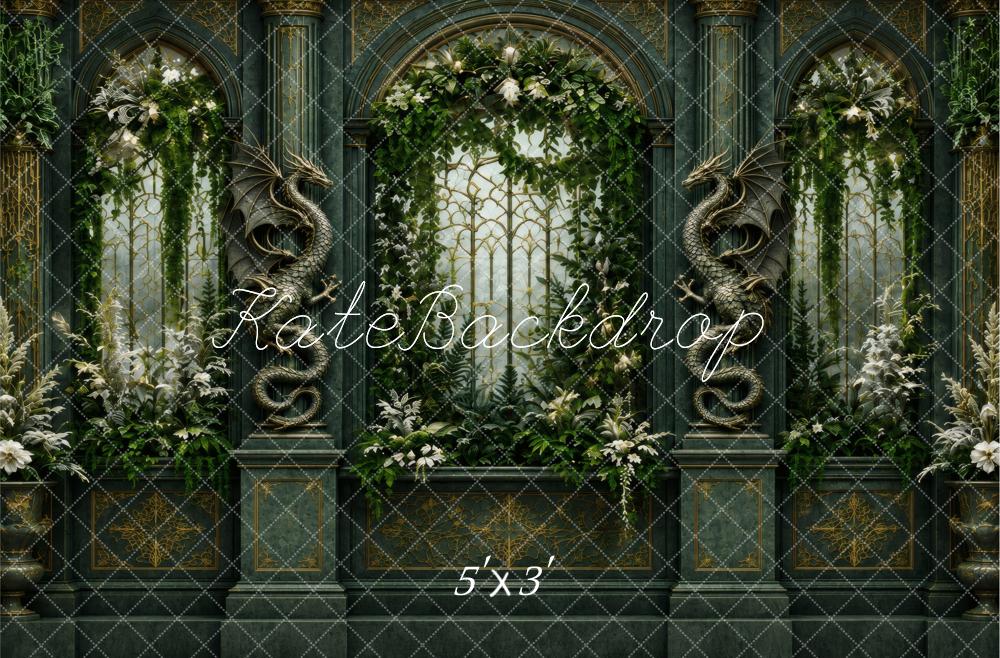 Kate Fantasy Dragon Gothic Arch Window Garden Printed Backdrop Designed by Vertigo Productions