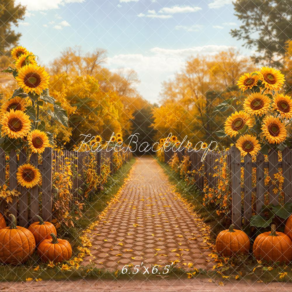 Kate Fall Sunflower Pumpkin Cobblestone Pathway Backdrop Designed by Emetselch