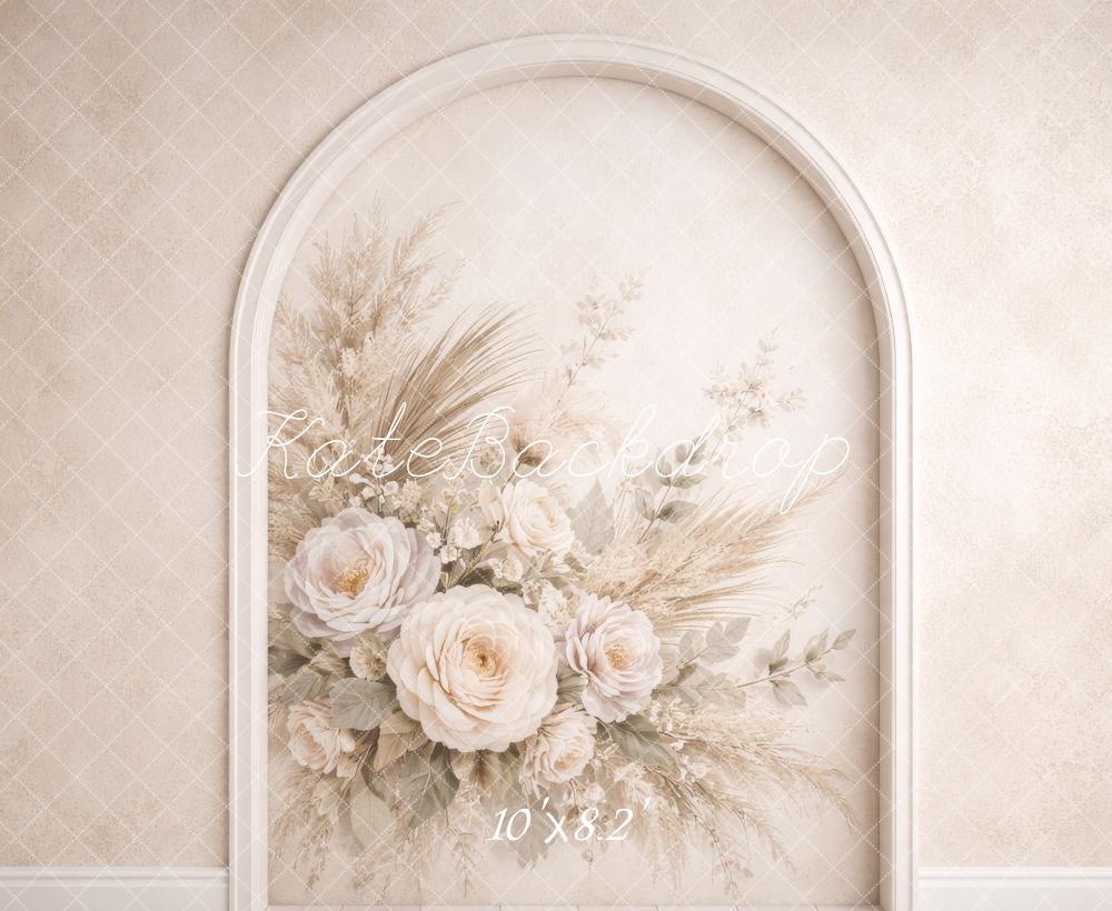 Kate Floral Cream Flower Arch with Pampas Grass Backdrop Designed by Megan Leigh Photography