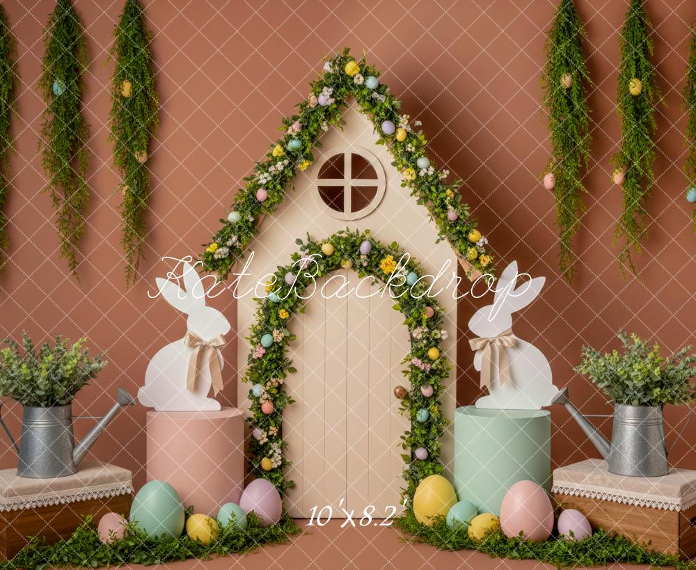 Kate Easter Bunny Floral House Eggs Greenery Printed Backdrop Designed by Patty Roberts