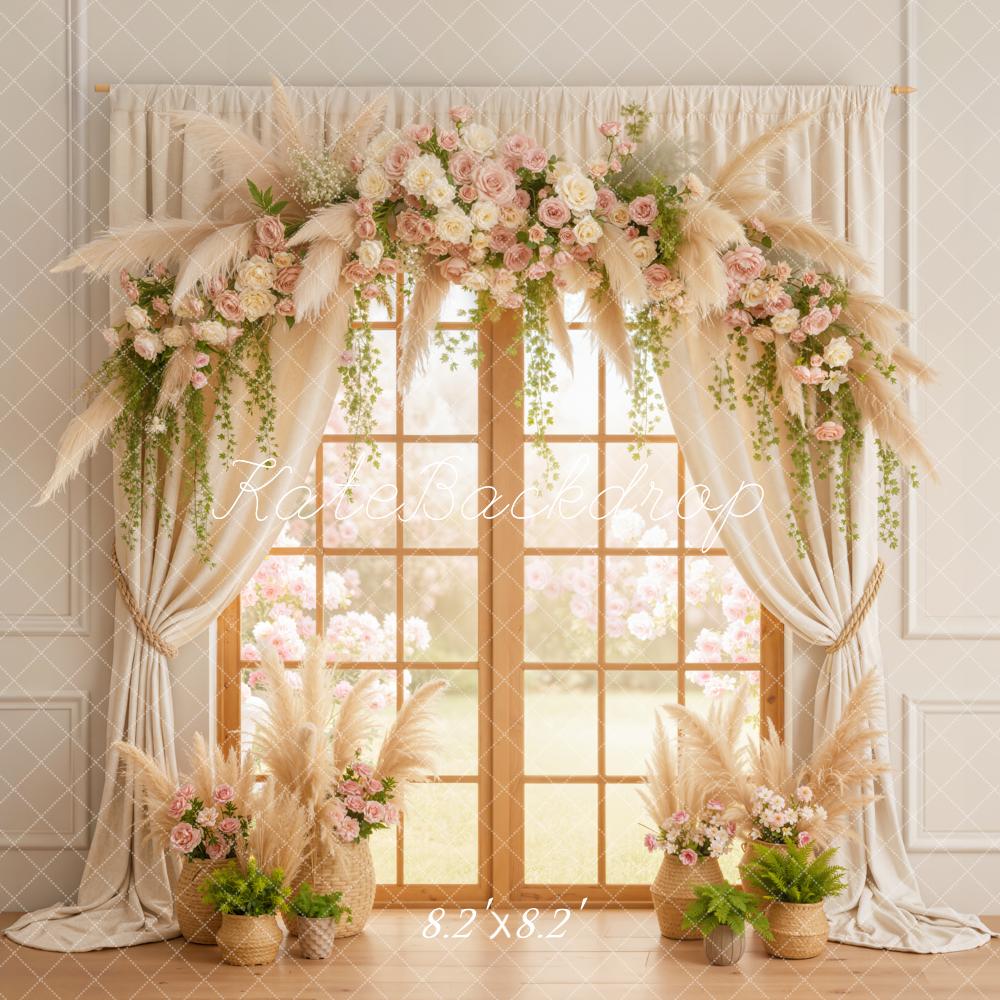 Kate Spring Flower Arch Window Curtains Pampas Grass Backdrop Designed by Emetselch