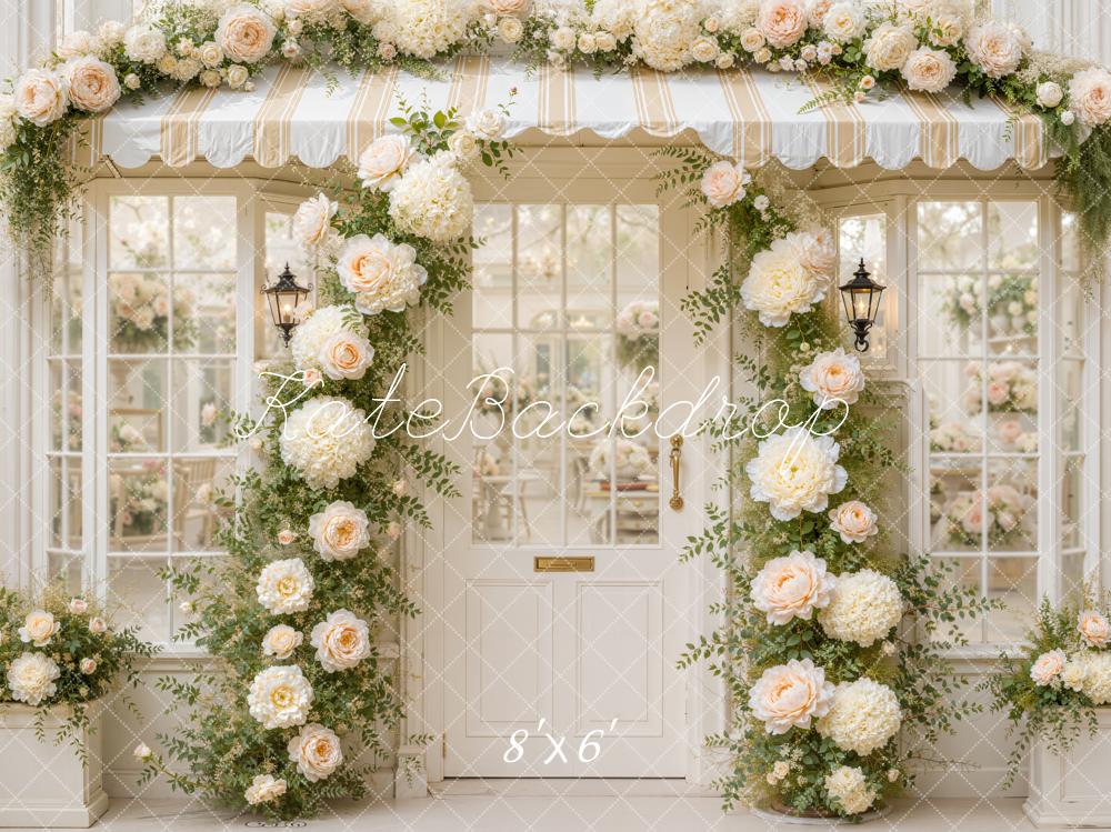 Kate Spring Cream Flower Arch Storefront Awning Printed Backdrop Designed by Emetselch
