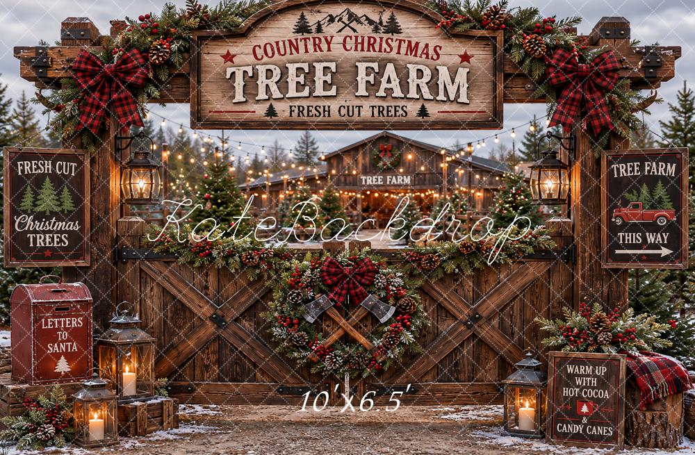 Kate Christmas Tree Farm Rustic Wood Gate Printed Backdrop Designed by Ashley Paul