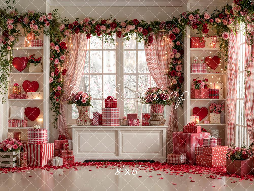 Kate Valentine's Day Heart Shelves Gifts Floral Window Backdrop Designed by Emetselch