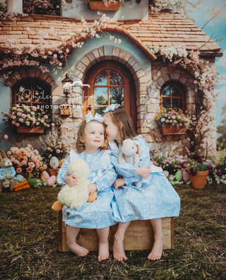 Kate Easter Bunny Cottage Floral Eggs Printed Backdrop Designed by Emetselch