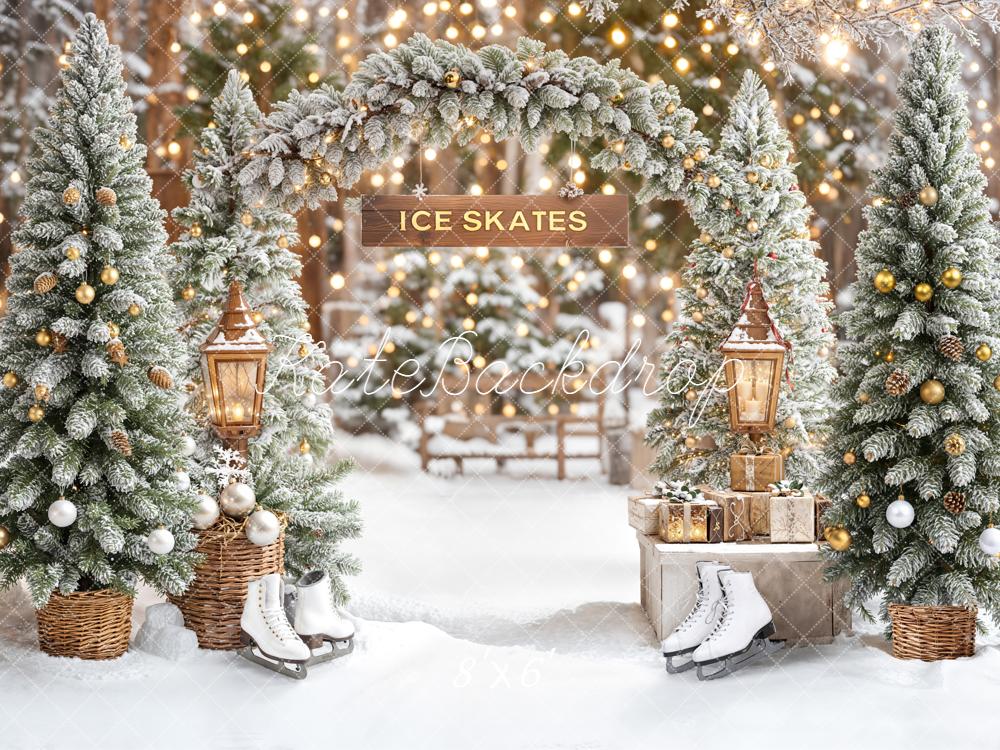 Kate Christmas Arch Snowy Trees Skates Lanterns Backdrop Designed by Emetselch