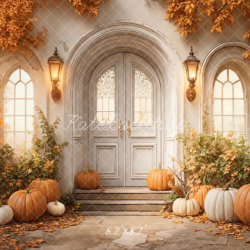 Kate Fall Pumpkins Front Door Arch Leaves Backdrop Designed by Emetselch