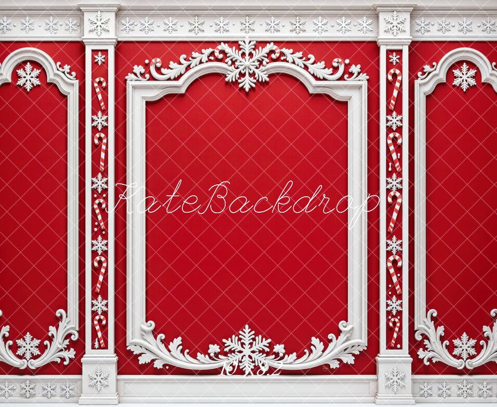 Kate Christmas Red Retro Ornate Frames Wall Printed Backdrop Designed by Mini MakeBelieve