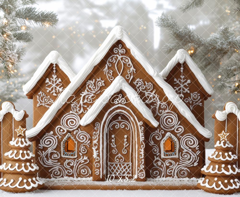 Kate Christmas Gingerbread House Snowy Forest Backdrop Designed by Mini MakeBelieve