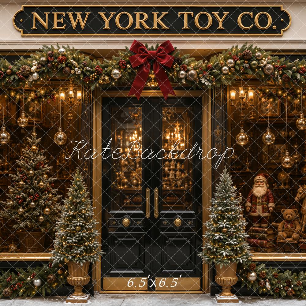 Kate Christmas Vintage Toy Shop Garland Storefront Printed Backdrop Designed by Emetselch