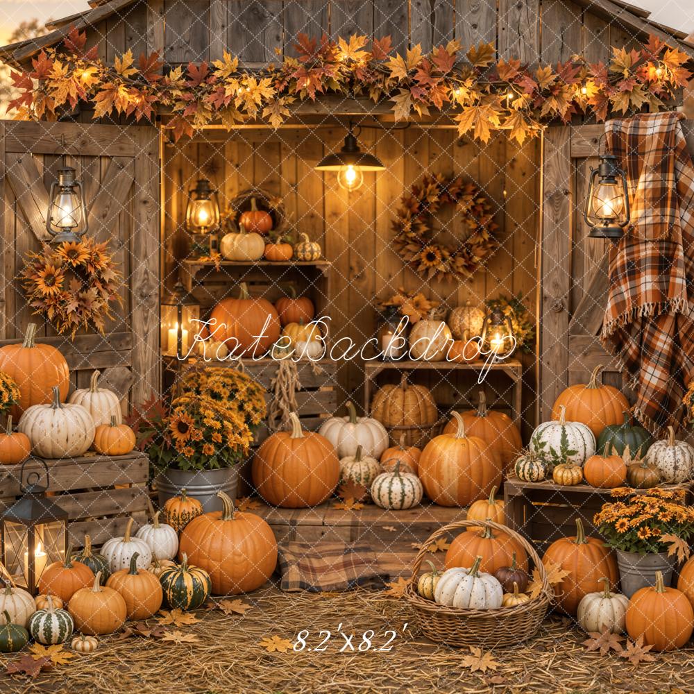 Kate Fall Pumpkin Farmhouse Sunflowers Harvest Printed Backdrop Designed by Emetselch