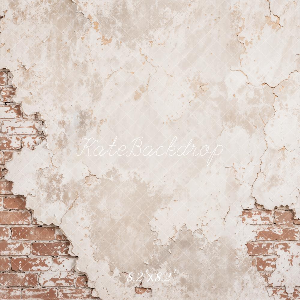Kate Distressed Plaster Beige Brick Wall Printed Backdrop Designed by Kate Image