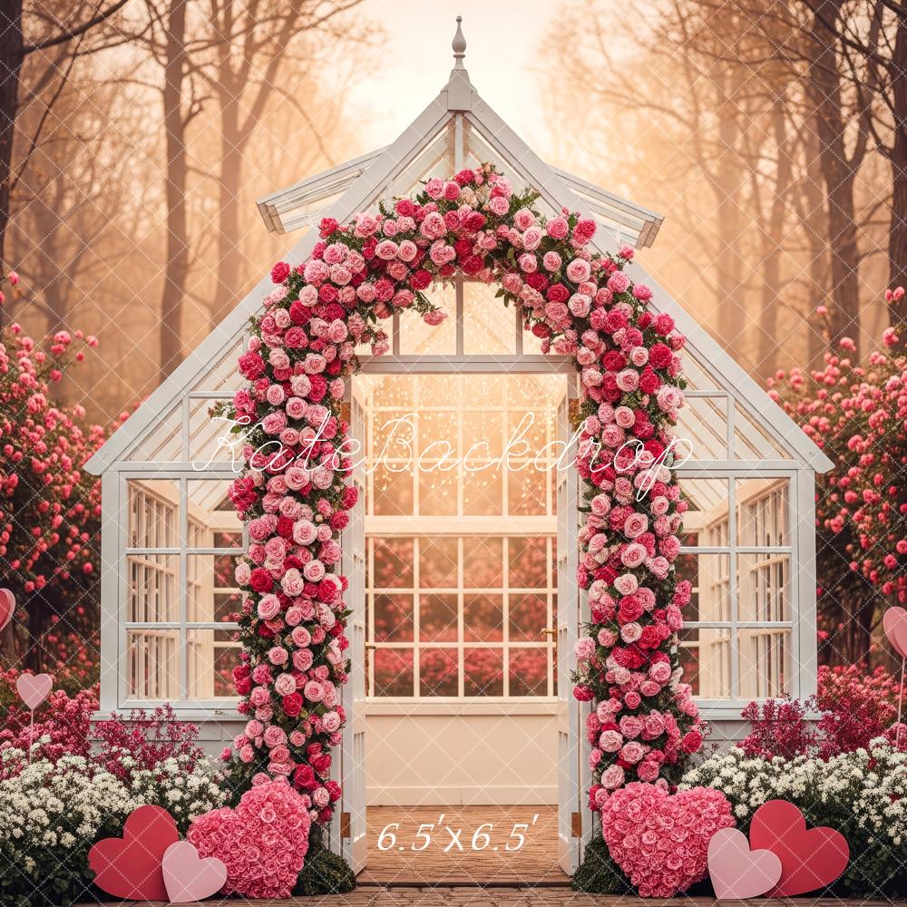 Kate Valentine's Day Flower Arch Pink Greenhouse Backdrop Designed by Patty Roberts
