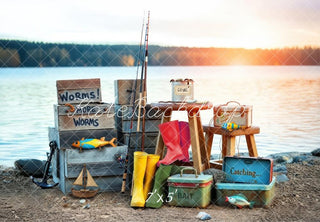 Kate Outdoor Fishing Props Lake Printed Backdrop Designed by Laura Bybee