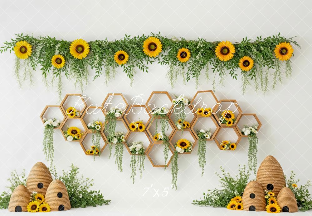 Kate Cake Smash Sunflower Honeycomb Beehive Greenery Backdrop Designed by Patty Roberts