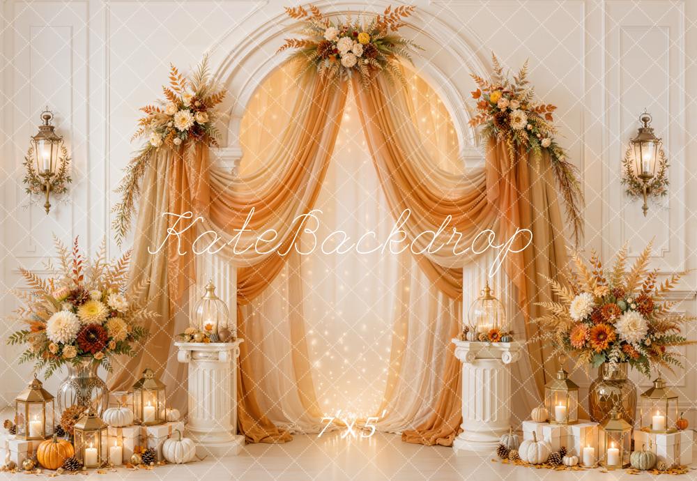 Kate Fall Drapes Flower Arch Pumpkin Candle Lantern Printed Backdrop Designed by Emetselch