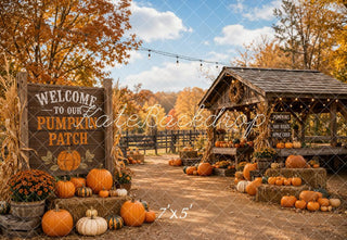 Kate Fall Orange Pumpkin Patch Farm Stand Printed Backdrop Designed by Emetselch