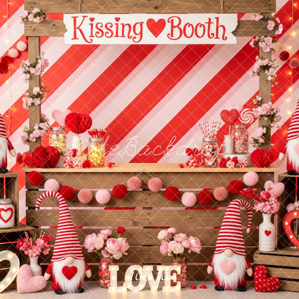 TEST Kate Valentine's Day Kissing Booth Red Striped Gnomes Backdrop Designed by Patty Roberts