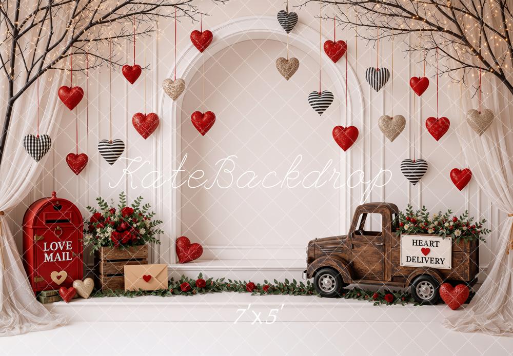 Kate Valentine's Day Vintage Truck Heart Delivery Mailbox Printed Backdrop Designed by Ashley Ward