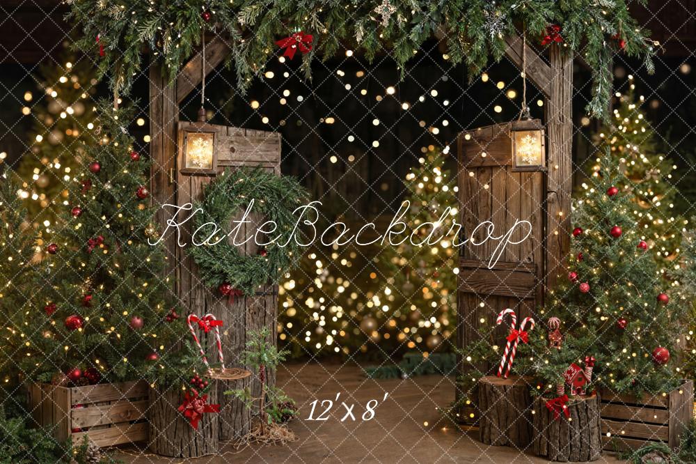 Kerstboom Rustieke Boerendeur Foto Achtergrond Designed by Emetselch