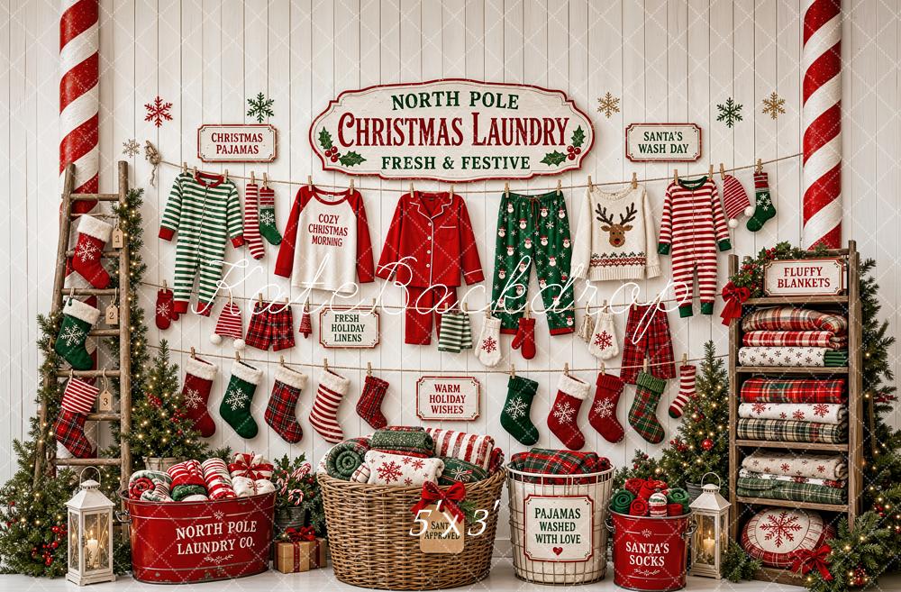 Kate Christmas Laundry Pajamas Stockings Blankets Candy Cane Printed Backdrop Designed by Patty Roberts