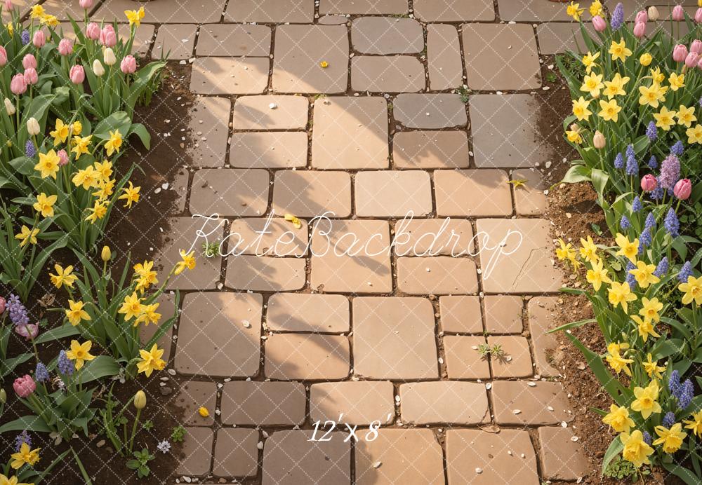Kate Spring Cobblestone Path Garden Flowers Floor Backdrop Designed by Kate Image