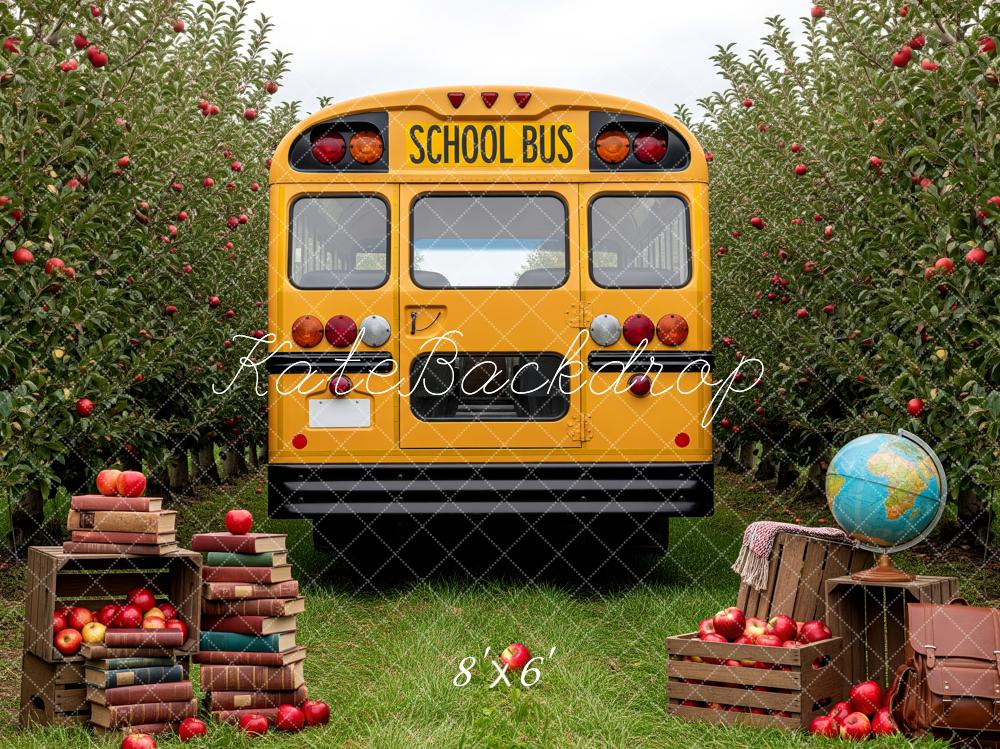 Kate Back to School School Bus Apple Orchard Books Globe Crates Printed Backdrop Designed by Patty Roberts