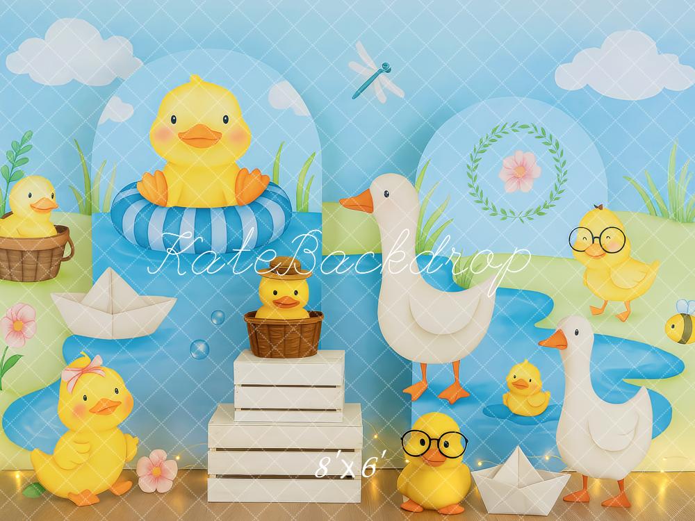 Kate Cake Smash Duck Pond Blue Backdrop Designed by Patty Roberts