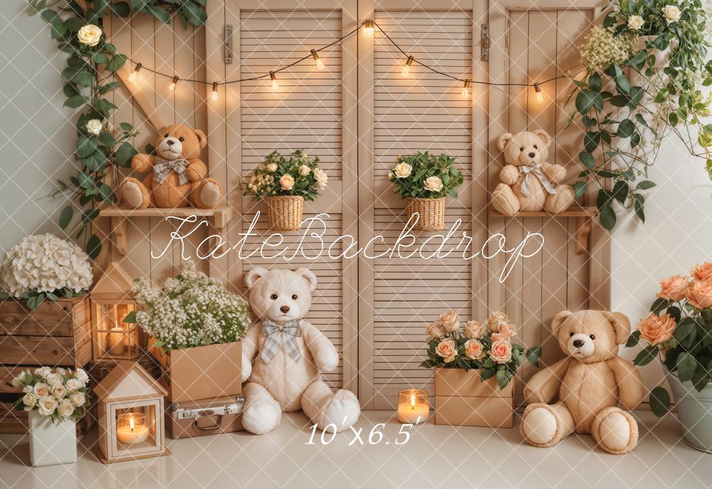Kate Birthday Indoor Teddy Bear Floral Lantern Backdrop Designed by Emetselch