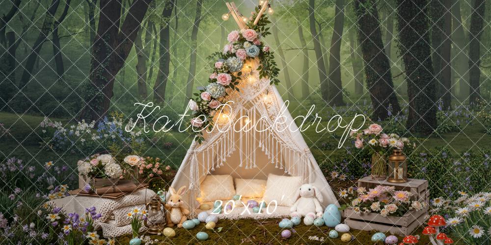 Kate Easter Forest Bunny Tent Flowers Mushrooms Backdrop Designed by Emetselch