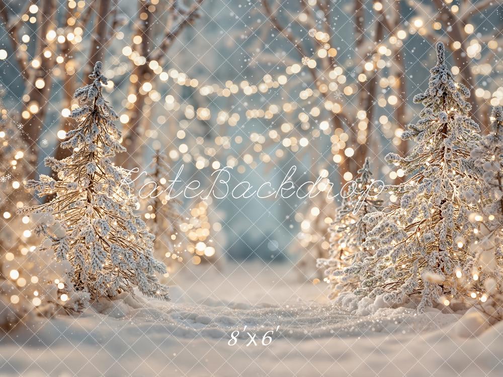 Kate Christmas Winter Snowy Trees Bokeh Lights Backdrop Designed by Emetselch
