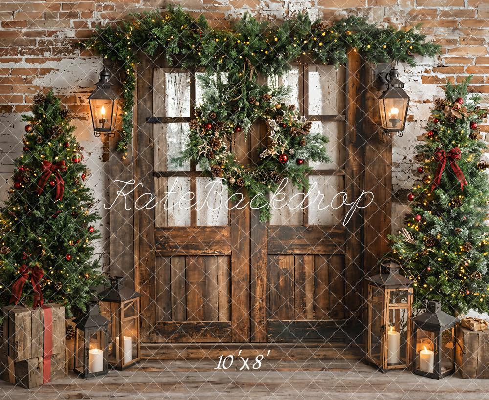 Kate Christmas Tree Rustic Wood Door Wreath Backdrop Designed by Emetselch