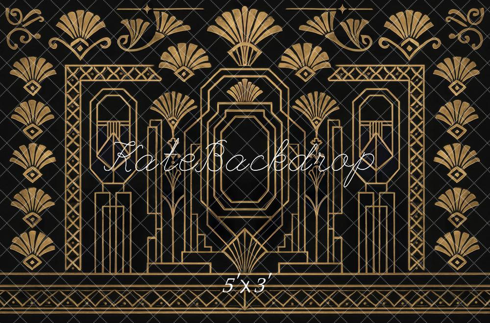 Kate Art Deco Gold Pattern Black Backdrop Designed by Mini MakeBelieve