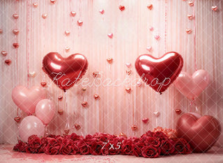 Kate Valentine Hearts Roses Balloons Printed Backdrop Designed by Emetselch