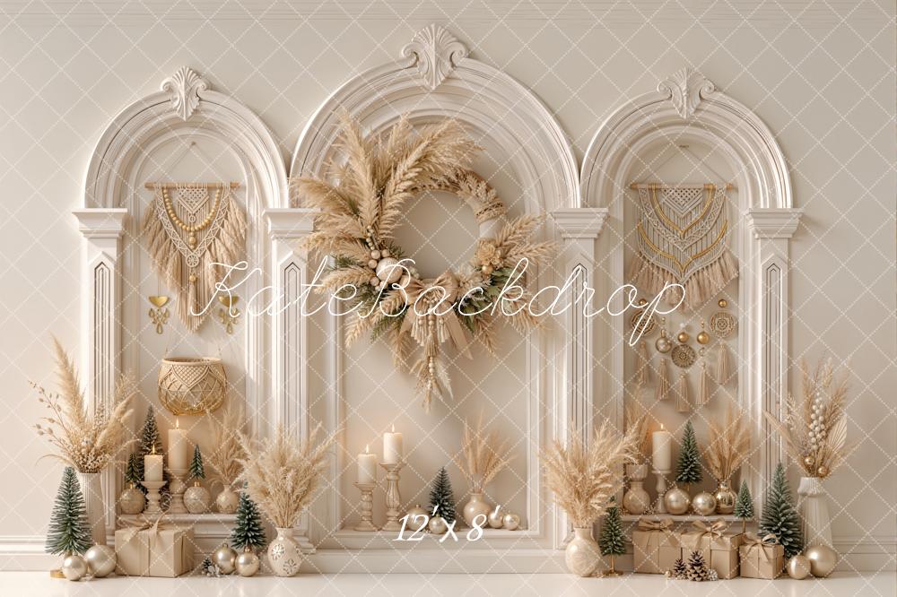 Kate Boho Arched Wall Christmas Tree Pampas Wreath Decor Printed Backdrop Designed by Emetselch