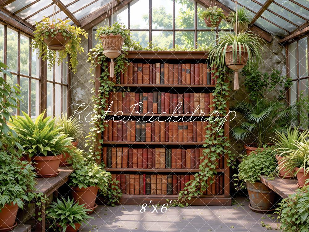 Kate Bookshelf Greenhouse Plants Printed Backdrop Designed by Mini MakeBelieve