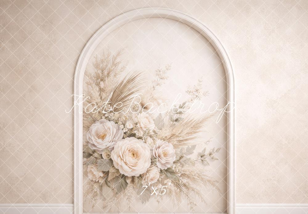 Kate Floral Cream Flower Arch with Pampas Grass Backdrop Designed by Megan Leigh Photography