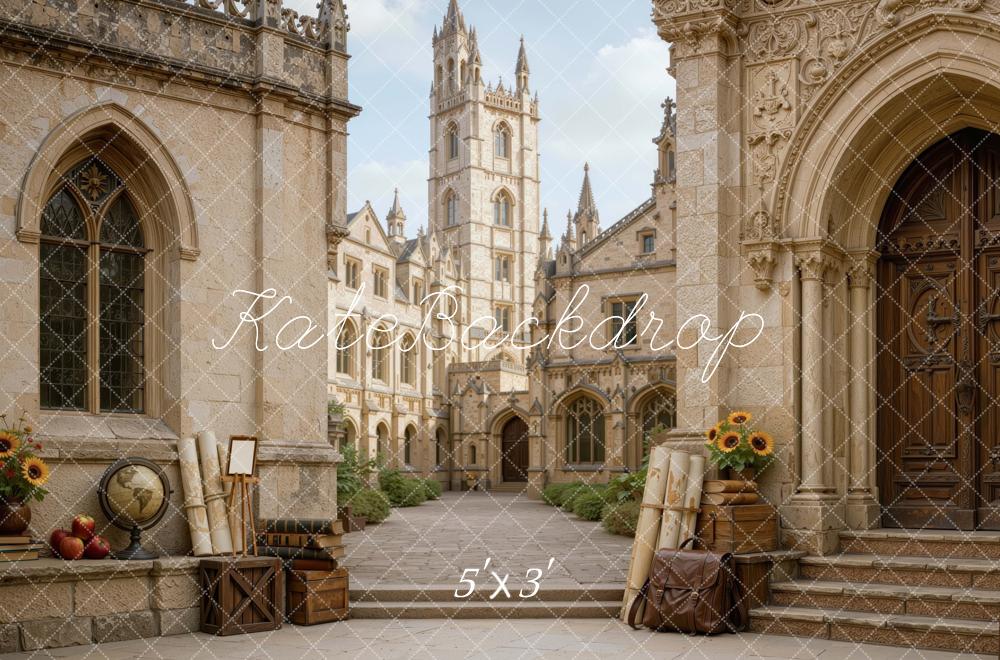 Kate School University Open Entrance Courtyard Printed Backdrop Designed by Mini MakeBelieve