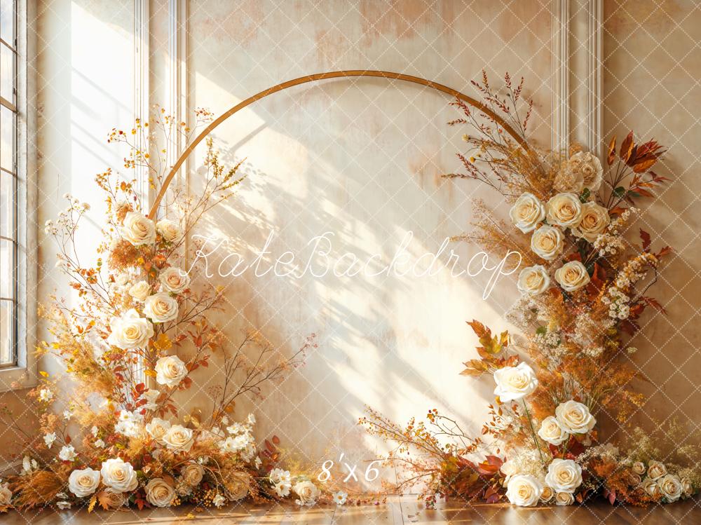 Kate Fall Flower Arch Beige Roses Dried Leaves Backdrop Designed by Emetselch