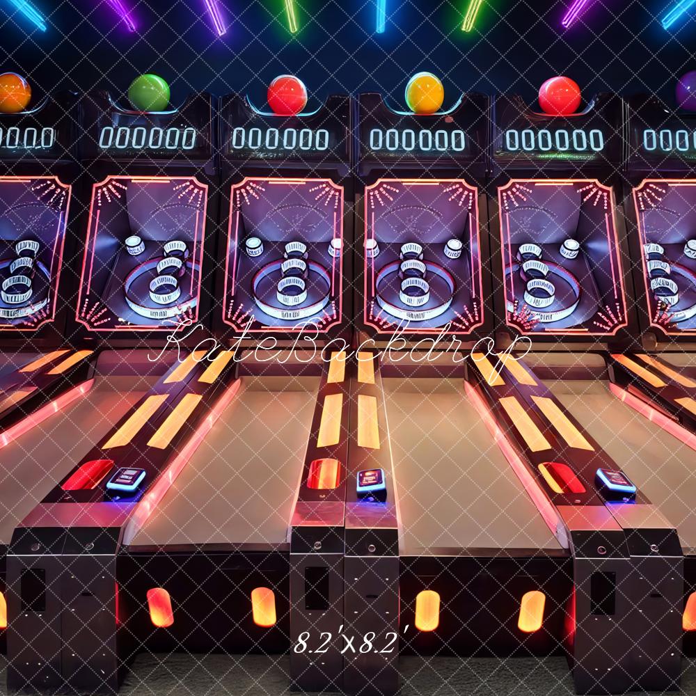 Kate Arcade Skee Ball Lanes Neon Lights Backdrop Designed by Mini MakeBelieve