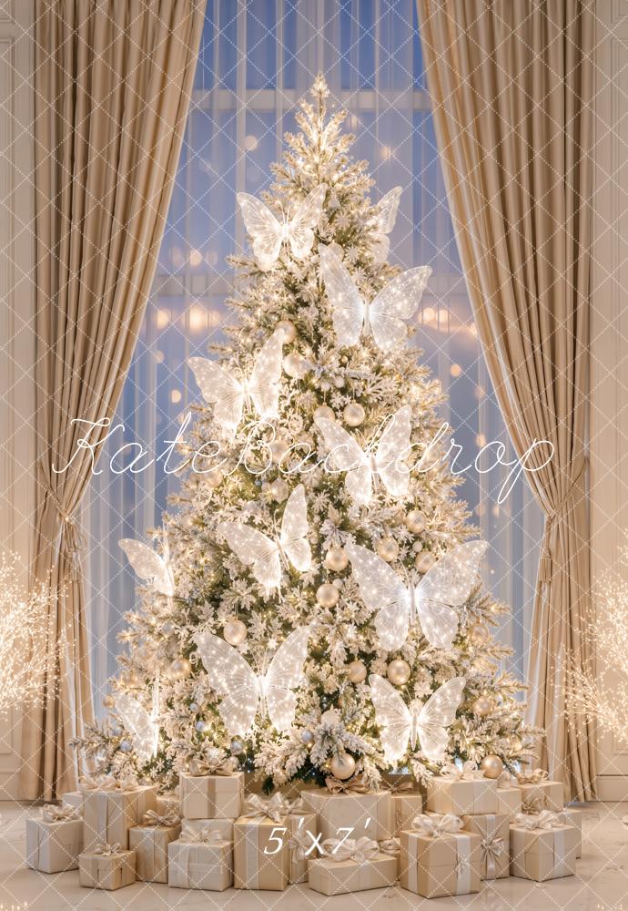Kate Christmas Fairy Butterfly Sparkling Lights Christmas Tree Window Printed Backdrop Designed by Emetselch