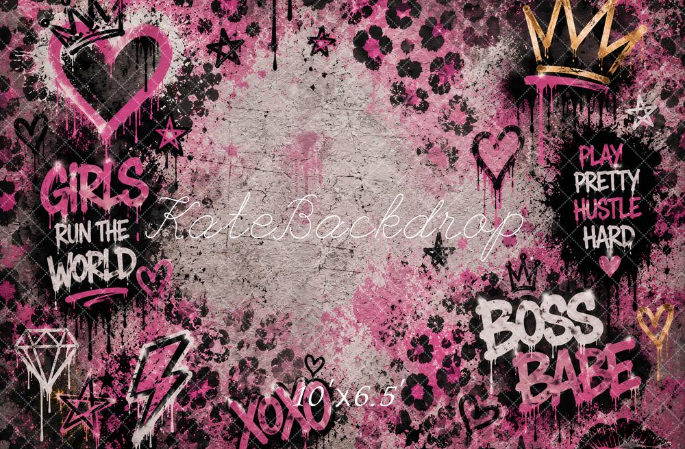 Kate Birthday Girls Pink Graffiti Crown Leopard Hearts Printed Backdrop Designed by Ashley Paul