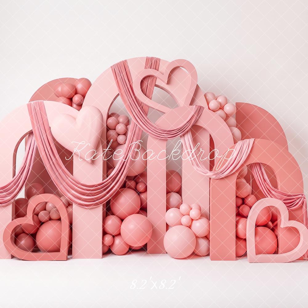 Kate Valentine's Day Pink Heart Balloon Drapery Printed Backdrop Designed by Angela Miller