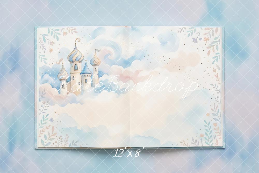 Kate Fairy Fantasy Castle Open Book Clouds Newborn Backdrop Designed by Mini MakeBelieve
