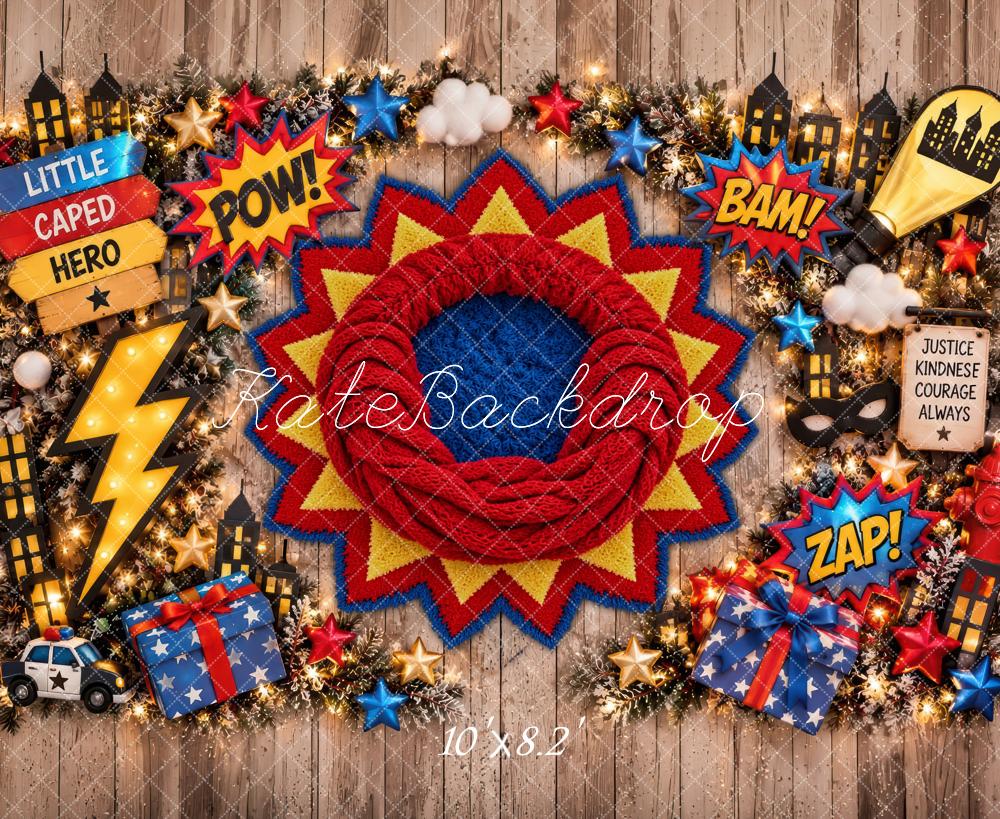 Kate Newborn Superhero Comic Gift Boxes Printed Backdrop Designed by Laura Bybee