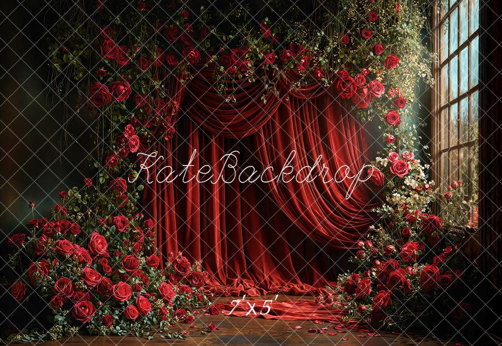 Kate Valentines Red Rose Flower Arch Curtains Window Backdrop Designed by Emetselch