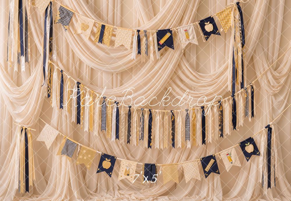 Kate Back to School Garland Apple Pencil Drapes Printed Backdrop Designed by Emetselch